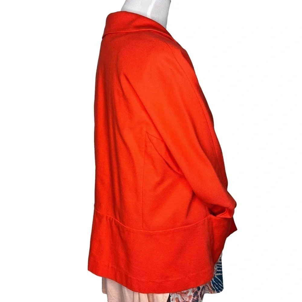Lafayette 148 Orange 3/4 Sleeve Blazer Jacket Sz 12 Hook Closure Cotton Tailored